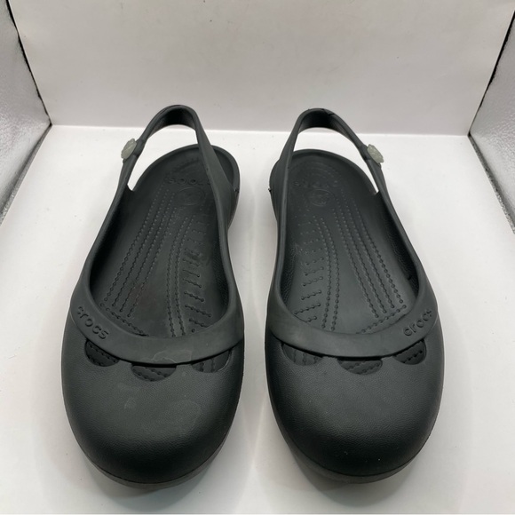 Womens Crocs Skylar US 9 Black Flat Sandals Flower Sling Back Slip On Flats - Picture 1 of 6